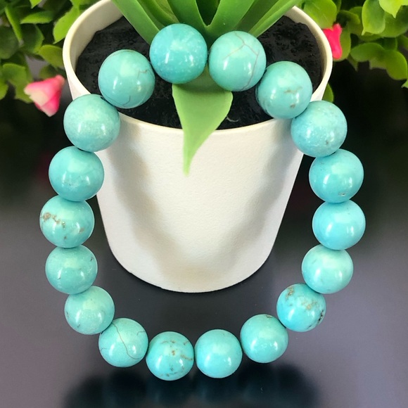 Turquoise 10mm Natural Stone Beads Stretchable Bracelet - Picture 1 of 2